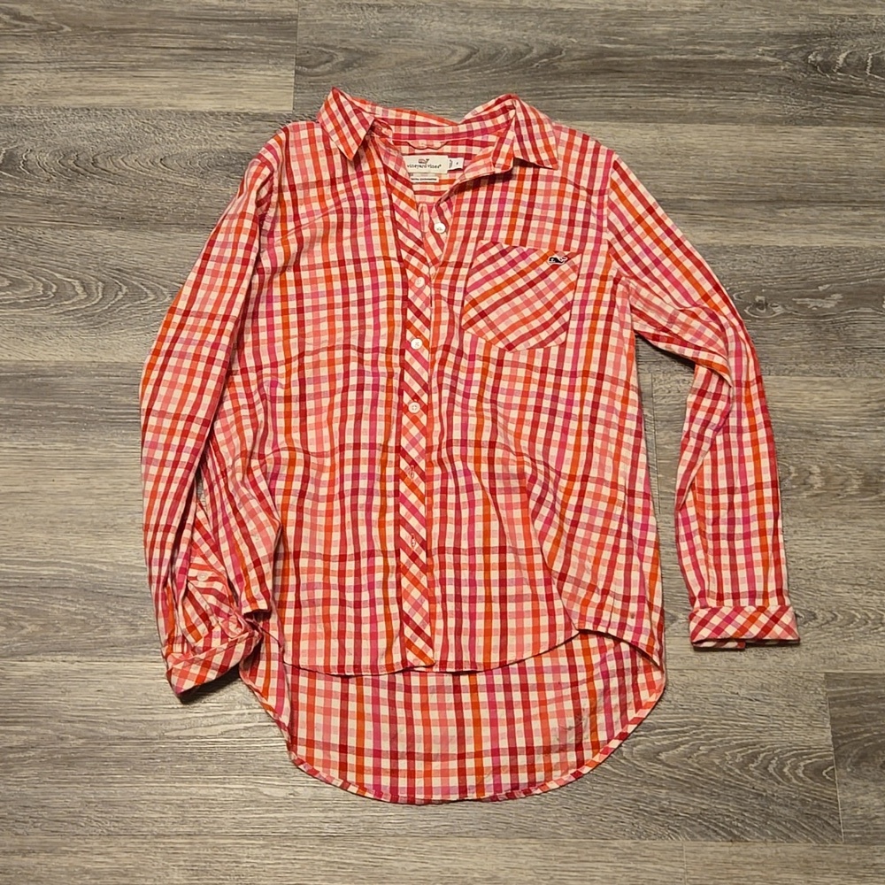 Vineyard Vines gingham button front shirt sz 4